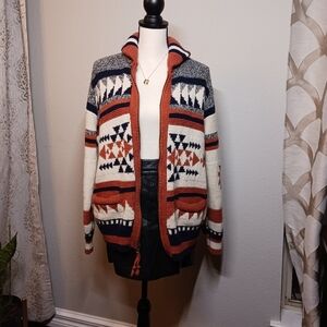 American Eagle Tribal Aztec Patterned  Full Zip Sweater- Unisex Vintage Sz. L